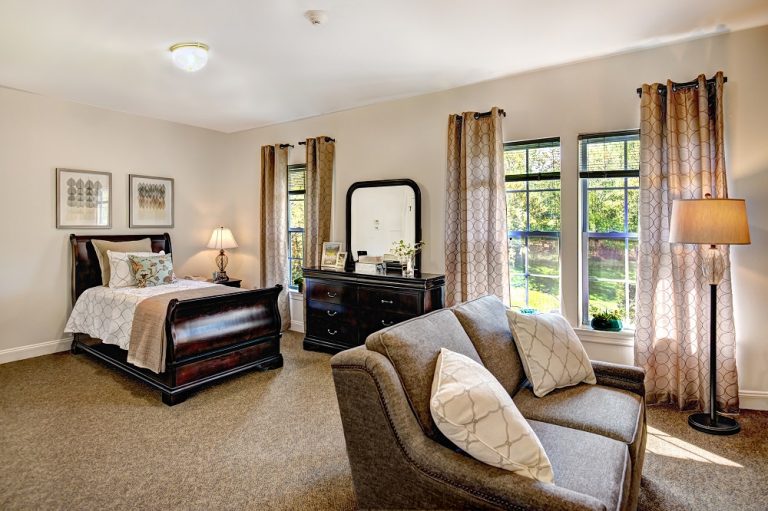 A bright and beautiful suite at Longview, overlooking professionally landscaped grounds.